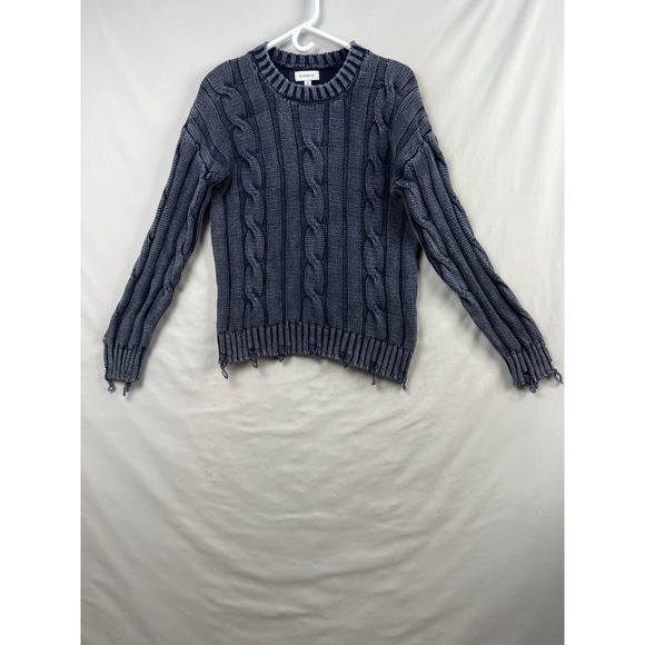 Evereve Sweaters - Evereve Cable Knit Sweater Womens Medium Blue Distressed Cotton Crew Neck Artsy